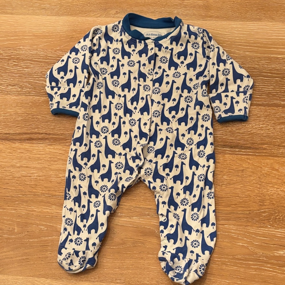JoJo Maman Bebe Blue and Cream Giraffe Print Footies